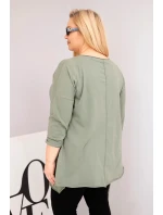 Dámská bavlněná blůza Plus Size s asymetrickým spodním lemem a výřezy khaki