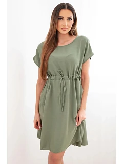 Dámské šaty s krátkým rukávem a vázáním v pase khaki