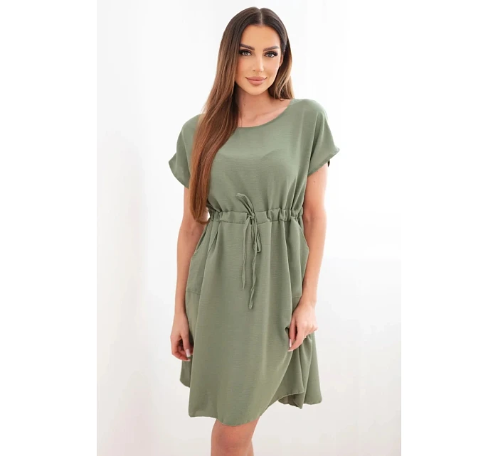 Dámské šaty s krátkým rukávem a vázáním v pase khaki Dámské šaty s krátkým rukávem a vázáním v pase khaki