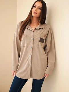 Dámská košile oversize z model 22550906 z kapsami a dlouhým rukávem bavlněná camelová - K-Fashion