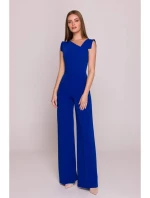model 21154701 Elegantní overal s asymetrickým výstřihem královská modř - STYLOVE