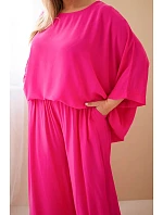 Dámský komplet Plus Size z viskózy se širokými kalhotami a halenkou fuchsiová
