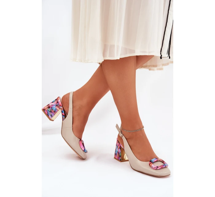 Kožené Dámské Sandály Na Podpatku D&A model 21686975 Béžové - S.Barski