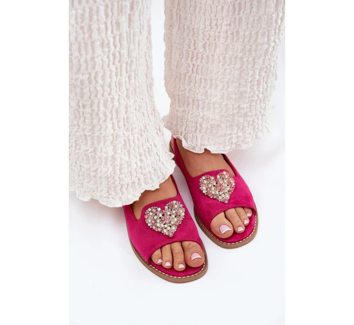 Dámské sandály s ozdobným srdcem model 21691525 Fuchsie - S.Barski Dámské sandály s ozdobným srdcem model 21691525 Fuchsie - S.Barski