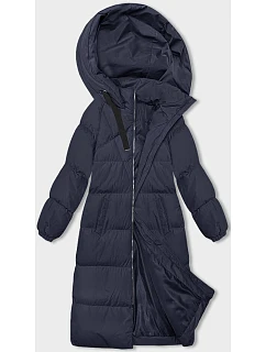 Tmavě modrá dlouhá hrubší dámská bunda s kapucí model 21246177 - J.STYLE