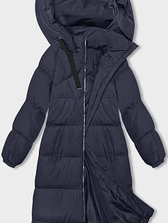 Tmavě modrá dlouhá hrubší dámská bunda s kapucí model 21246177 - J.STYLE