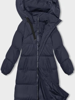 Tmavě modrá dlouhá hrubší dámská bunda s kapucí model 21246177 - J.STYLE