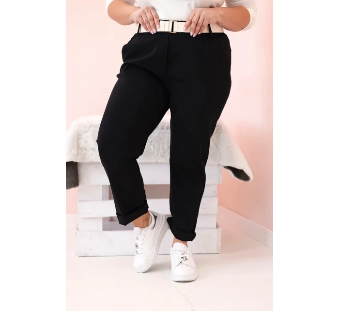 Dámské bavlněné kalhoty Plus Size s páskem černý