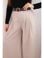 Dámske široké nohavice s opaskom béžovej farby