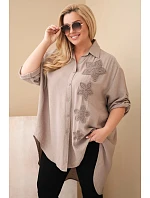 Dámske viskózové plus size tričko s kvetinovou výšivkou fango