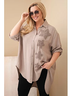 Dámske viskózové plus size tričko s kvetinovou výšivkou fango