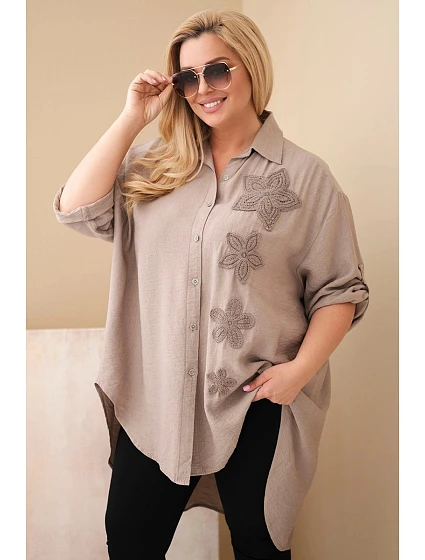 Dámske viskózové plus size tričko s kvetinovou výšivkou fango