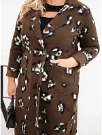 Dámský elegantní kabát Plus Size s klopami leopardí hnědý Dámský elegantní kabát Plus Size s klopami leopardí hnědý