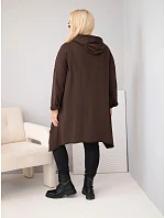 Dámská bavlněná mikina Plus Size s kapucí a pleteným detailem hnědý