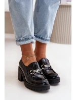 Zazoo 20175 Lakierowane Półbuty Damskie Na Słupku Skóra Naturalna Czarne