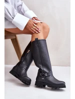 Skórzane Kozaki Damskie Przed Kolano Lewski 3615 Czarne