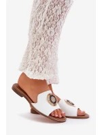 Kožené Pantofle S Dekorací Na Plochém Podpatku Bílé Lewski model 21682268 - Boto Kožené Pantofle S Dekorací Na Plochém Podpatku Bílé Lewski model 21682268 - Boto