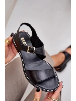 Dámské kožené ploché sandály model 21682497 černé - Zazoo