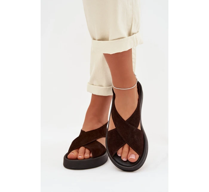 Dámské sandály Zazoo 3196 z přírodního semiše Čokoládové