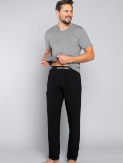 Pánske pyžamo Dallas, krátky rukáv, dlhé nohavice - melanž/čierna