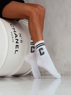 Dámske ponožky s pruhmi a písmenom C biele a čierne