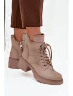 Dámske čižmy Vinceza - béžové, kožené, s blokovým podpätkom Dámske čižmy Vinceza - béžové, kožené, s blokovým podpätkom