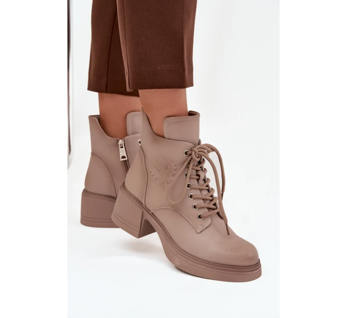 Dámske čižmy Vinceza - béžové, kožené, s blokovým podpätkom Dámske čižmy Vinceza - béžové, kožené, s blokovým podpätkom