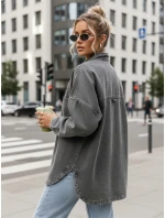 Dámska džínsová oversize košeľová bunda šedá FashionStreet TY5601
