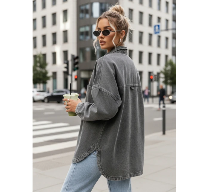 Dámska džínsová oversize košeľová bunda šedá FashionStreet TY5601