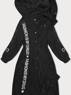 Čierna voľná dlhá bunda s kapucňou (TR982)