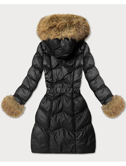 Pikowana kurtka zimowa z paskiem czarna model 22548626 - J.STYLE