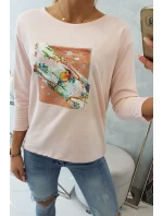 Blúzka s 3D grafikou Bird powder pink