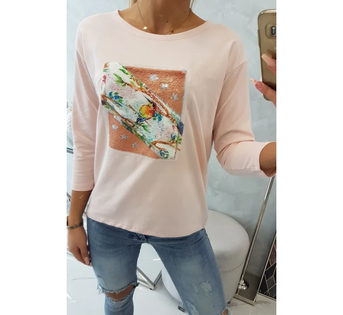 Blúzka s 3D grafikou Bird powder pink