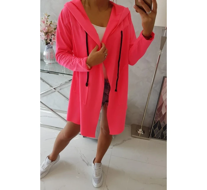 Voľná bunda s kapucňou ružová neónová Voľná bunda s kapucňou ružová neónová