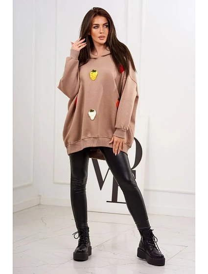 Zateplená mikina s model 19047868 motivem tmavě béžová - K-Fashion