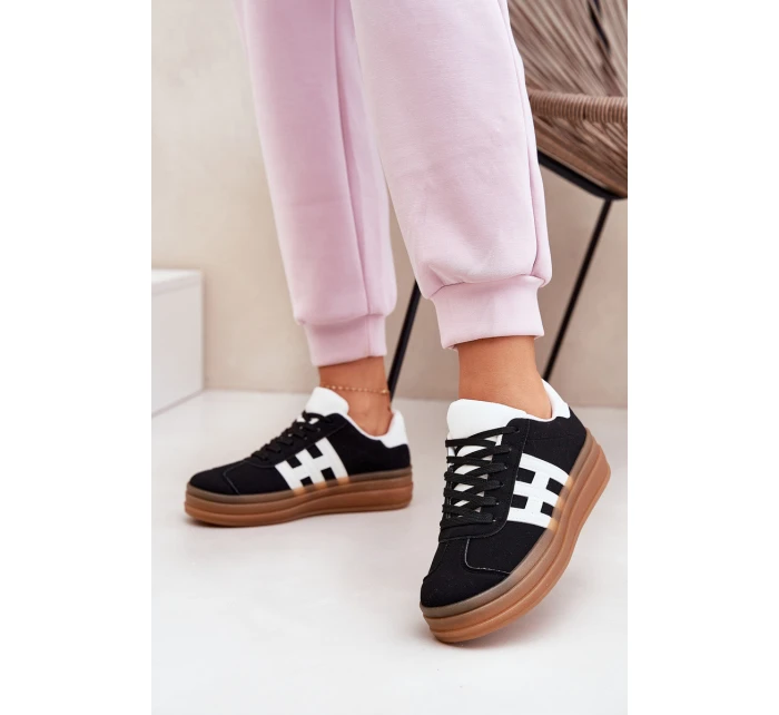 Sneakersy Damskie Na Platformie Czarne Syliyana