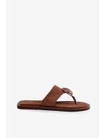 Dámské ploché žabky s ozdobou eko semiš hnědé model 22125635 - Boto