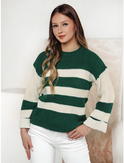 Dámsky zeleno-biely sveter LINEZZA FashionStreet MY2389