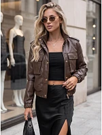 Dámska kožená bunda typu bomber na prechodné obdobie, hnedá, FashionStreet TY5874