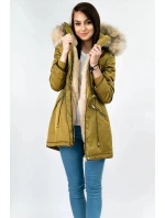 Žltá dámska zimná bunda s podšívkou z machovej kožušiny (b2623) Žltá dámska zimná bunda s podšívkou z machovej kožušiny (b2623)