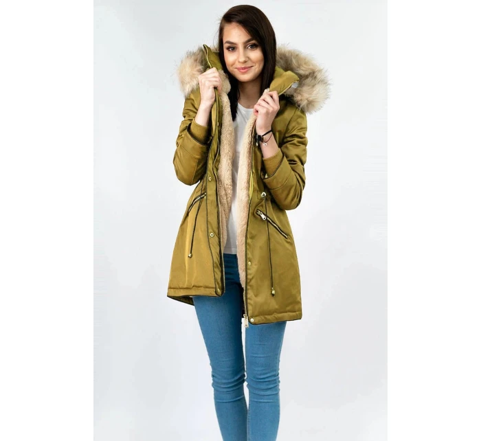 Žltá dámska zimná bunda s podšívkou z machovej kožušiny (b2623) Žltá dámska zimná bunda s podšívkou z machovej kožušiny (b2623)