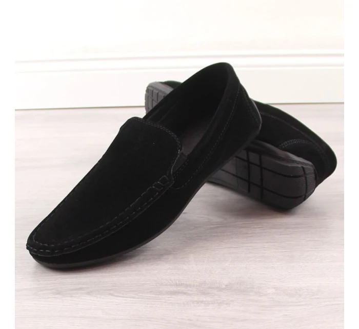 Pánské semišové prolamované mokasíny černé model 21904542