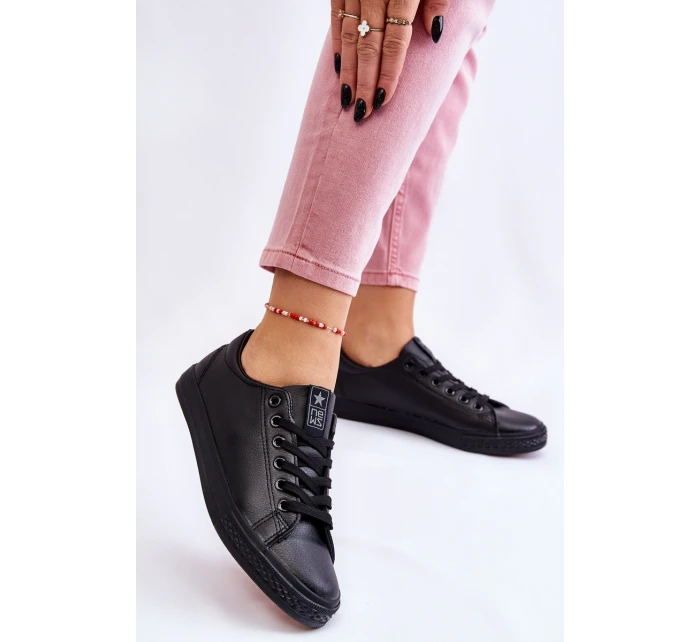 Damskie Skórzane Wiązane Klasyczne Trampki Czarne Misima Damskie Skórzane Wiązane Klasyczne Trampki Czarne Misima