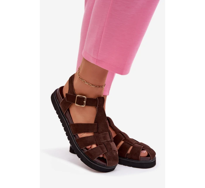 Dámské římské sandály s zlatou sponou na platformě Čokoládová Terelina Dámské římské sandály s zlatou sponou na platformě Čokoládová Terelina