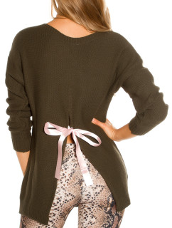 Trendy KouCla knit sweater with bow on the back