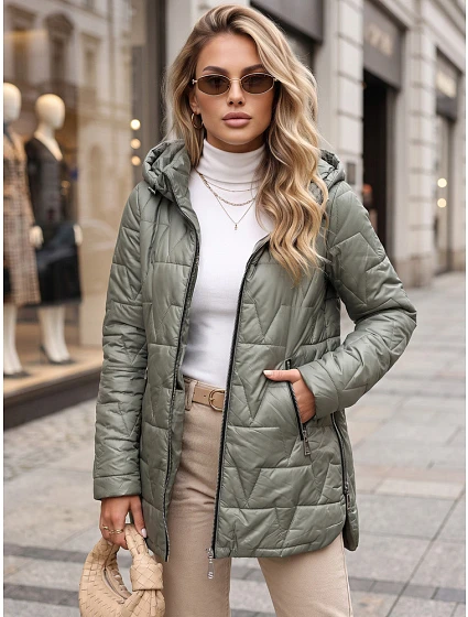 Kurtka damska pikowana z odpinanym kapturem zielona model 22358097 - FashionStreet