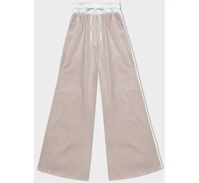 Tmavě béžové volné dámské kalhoty s lampasy model 20185235 - MADE IN ITALY Tmavě béžové volné dámské kalhoty s lampasy model 20185235 - MADE IN ITALY