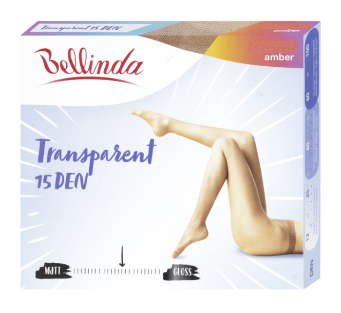 Priehľadné pančuchové nohavice bez zosilneného sedu TRANSPARENT 15 DEN - Bellinda - amber