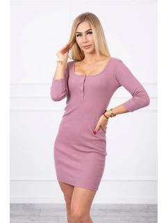 Šaty s gombíkovým výstrihom tmavo ružové