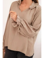 Dámska viskózna blúzka s véčkovým výstrihom a viazankami na rukávoch fango